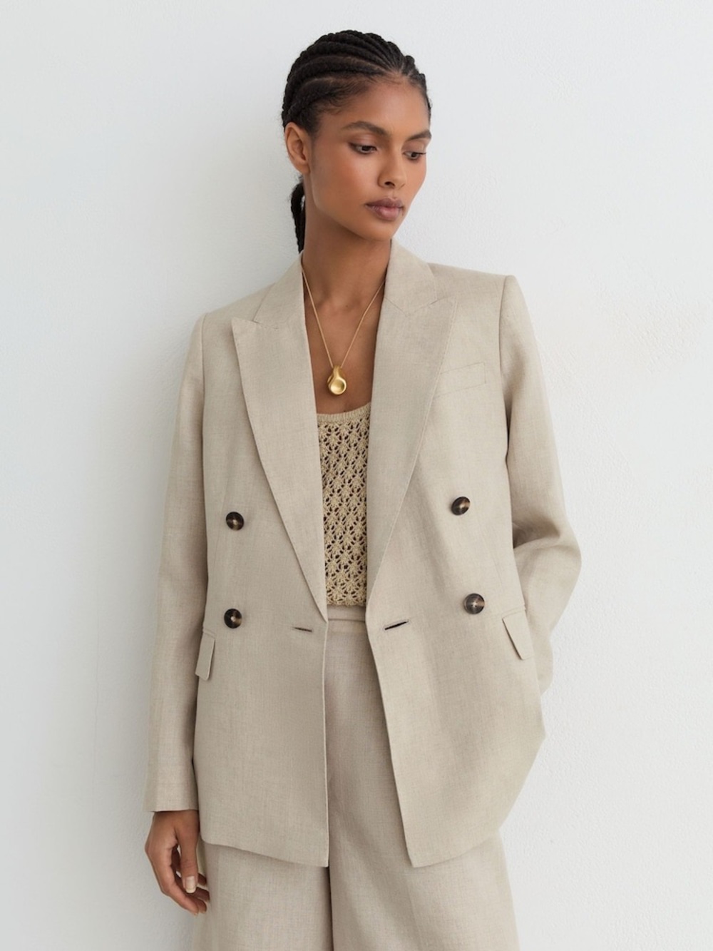REISS Double-Breasted Linen-Blend Blazer AND Trouser